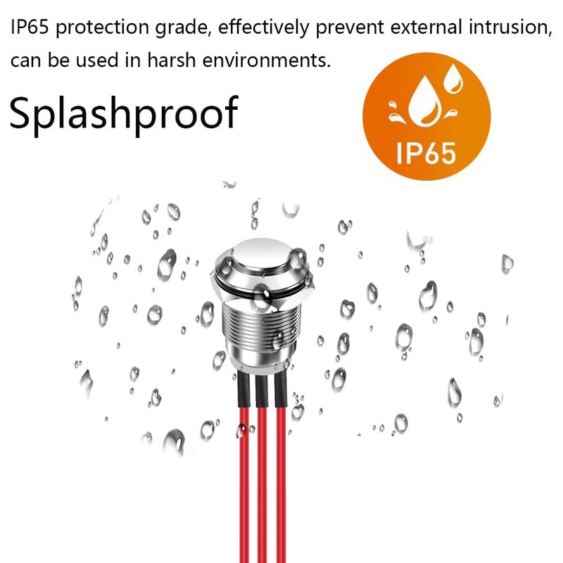Gebildet 2pcs Wired 12mm Waterproof Instant Metal Push Button 3