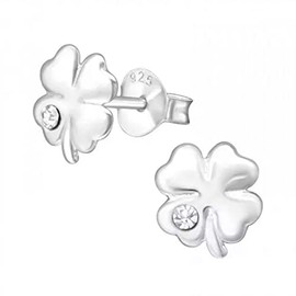 Four Leaf Clover Earrings- Irish Shamrock 925 Sterling Silver St Patricks Day - with Sparkly Crystals