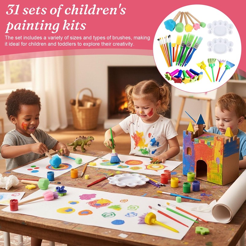31Pcs Colorful Paint Brushes, Paint Brush Set Beginners, Creative Sponge