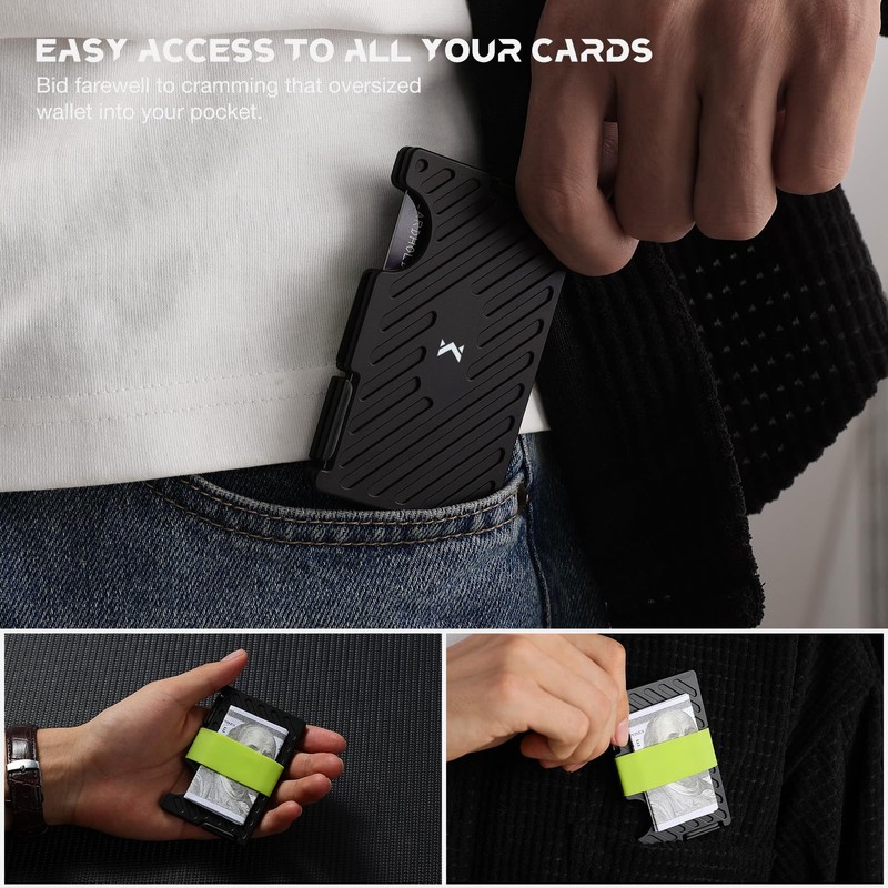 MIFANYO Wallets for Men, Minimalist Card Holder with Cash Strap,