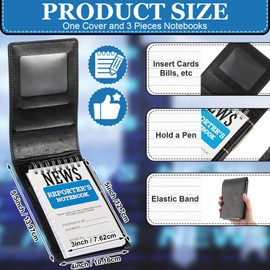 Resurhang 3 Pcs Reporters Notebook with PU Leather Cover Pen Journalists Notebook Steno Pads Top Spiral Lined Notepad Gifts for Graduation Reporter Journalists(Black,3" X 5")