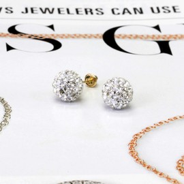 14K Yellow Gold Crystal Ball Stud Earrings Screwback (Available 6mm, 8mm), 8