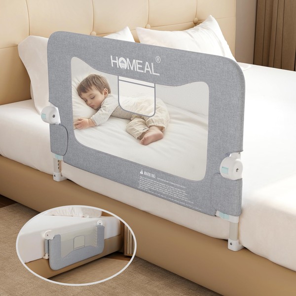 HOMEAL Bed Rail for Toddlers，32" x 26" Grey, Foldable Tall