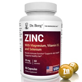 Dr. Berg Zinc 30mg Enhanced with Magnesium, Vitamin D3, Selenium, & Copper - Zinc Supplements for Men & Women - Chelated Zinc for Immune, Skin, Hair, & Nails Support* - 60 Capsules