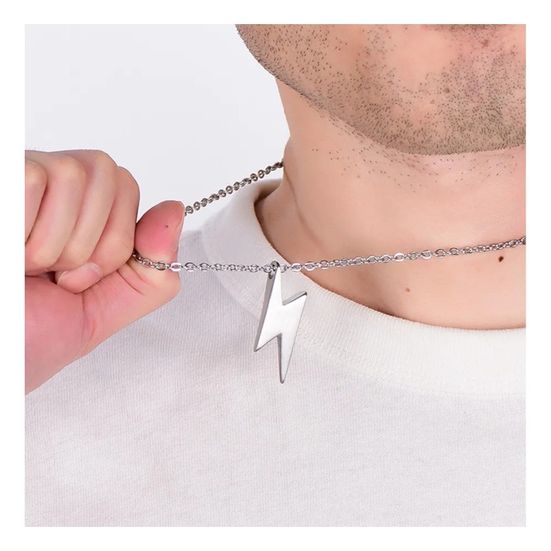 Collar Rayo Acero De Titanio Relampago Hip Hop Hombre Mujer