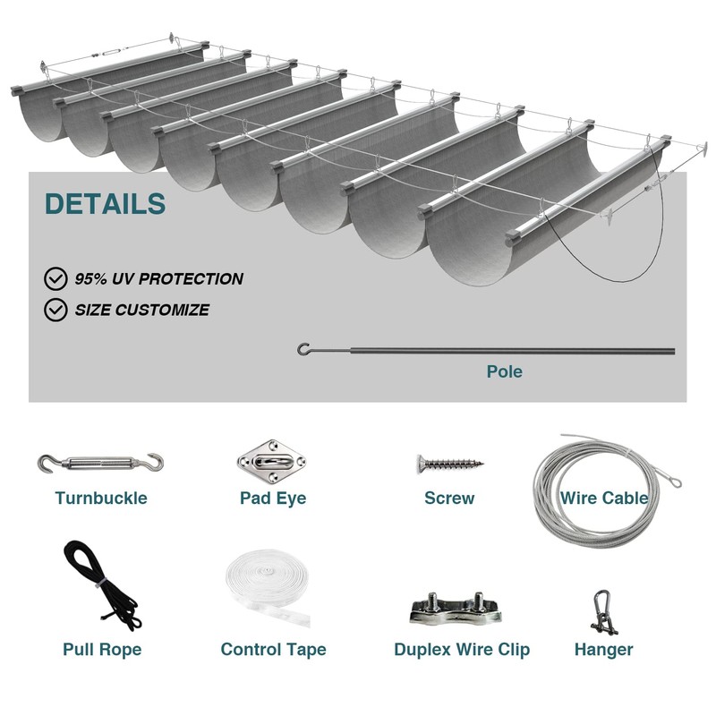 ECOOPTS 4'x5' Retractable Wave Sun Shade Canopy Pergola Cover Shade