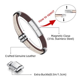 LUCKY2+7 Leather Bracelet for Men with Adjustable Stainless Steel Magnetic Clasp Multi-Layer Braided Mens Leather Bracelet