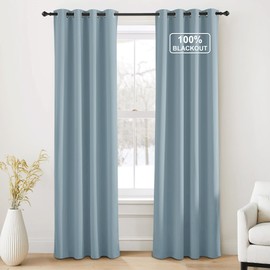 NICETOWN Greyish Blue Blackout Thermal Insulating Window Curtain Panels for Bedroom - Plylux Room Darkening 84 inch Length Grommet Smart Drapes for Living Room (52 x 84 inches Long, 2 Panels)