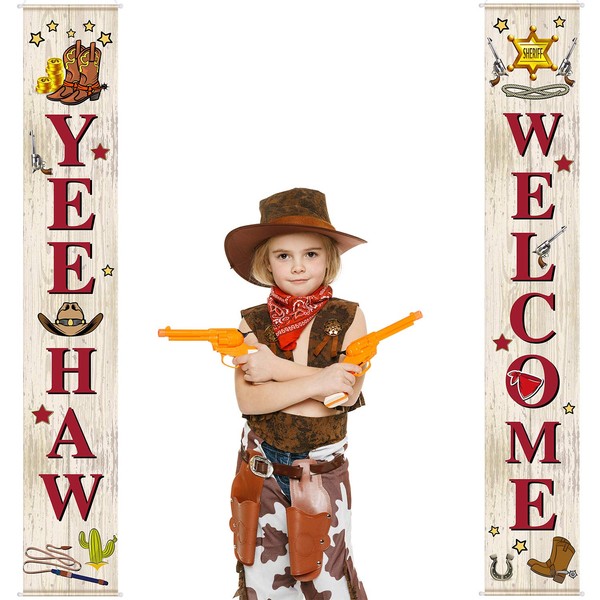 West Cowboy Yee Haw Garland Party Decoration Set Cowboy Porch Sign Welcome Cowboy Banner Hanging Decoration for Indoor/Outdoor Western Cowboy Decoration Party Decorations