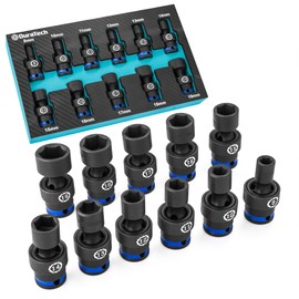 DURATECH 3/8" Drive Impact Universal Joint Socket Set, Swivel Socket Set, 11-Piece, Metric, 8-19mm, Cr-Mo Steel, Organized in EVA Foam Organizer