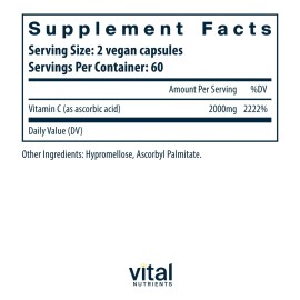 Vital Nutrients Vitamina C 1000mg Pura, 120 Cpsulas