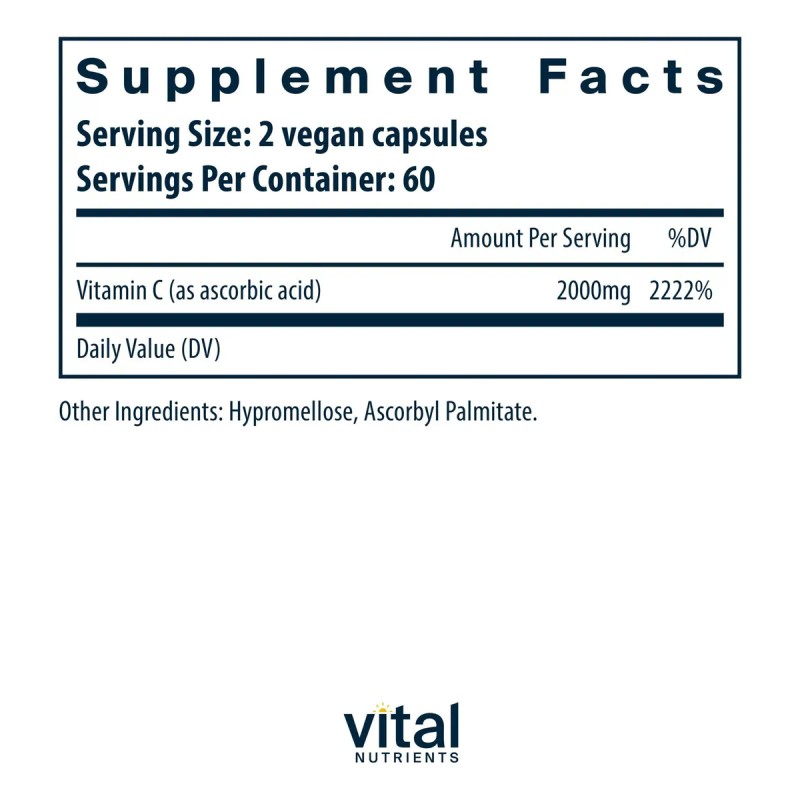 Vital Nutrients Vitamina C 1000mg Pura, 120 Cpsulas