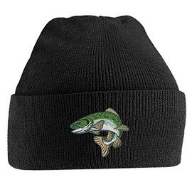 Bang Tidy Clothing Fishing Beanie Hat Knit Cap Beanies Embroidered Trout Fish Hats Gifts for Men Black