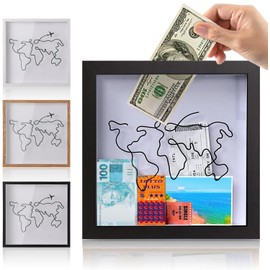 Travel Adventure Archive - Caja de sombra para recuerdos, 8 x 8 pulgadas, caja de recuerdo de sombra con ranura en la parte superior, caja de regalo de vida en una sombra (negro)