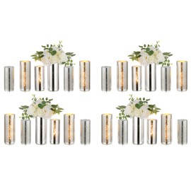 Glass Cylinder Vases Set of 24, Hewory Glittery Silver Vase for Centerpieces, Glass Hurricane Candle Holders for Pillar Floating Candle, Tall Round Vase for Wedding Anniversary Events Home Table Decor