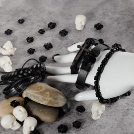 Manfnee 6pcs Braided Leather Bracelet for Men Women Wooden Beads Cuff Wrap Bracelet Adjustable, Faux Leather Zinc, No gemstone