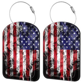 iapodiad 2 Pack Cute Luggage Tag for Suitcases American Flag Leather Luggage Tags with Stainless Steel Loop Privacy Flap Name Tags,Men and Women Travel Bag Suitcase Tags