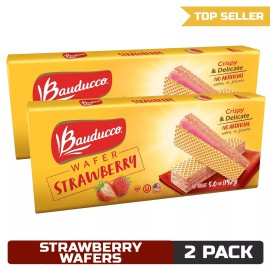 Bauducco Strawberry Wafers, 3 Layer Strawberry Cream, 5.0 oz, Pack of 2
