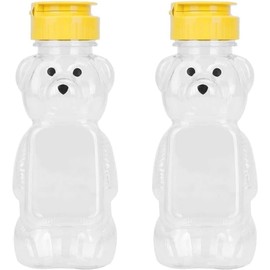 2Pcs Yellow 8 Oz Plastic Bear Honey Bottle Jars, Empty Honey Squeeze Bottle with Flip-top Lid for Storing and Dispensing, Flap Caps for Storing and Dispensing Garlic Presses, Dining and Entertaining