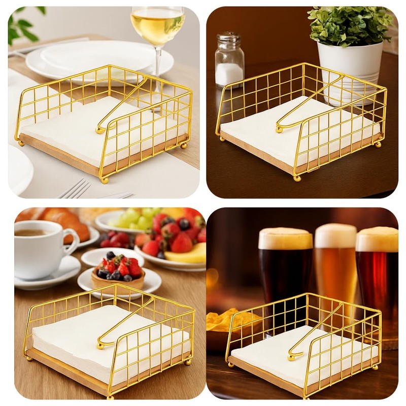 Metal Napkin Holder with Wood Base – Modern Freestanding Paper