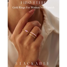Gold Stackable Birthstone Rings for Women - 18K Gold Filled Non Tarnish Dainty Gold Stacking Rings Set - Cubic Zirconia Thumb Knuckle Ring Wedding Engagement Ring for her Gifts 3pcs October Size7