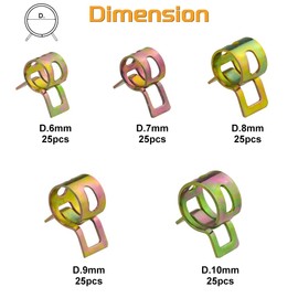 TOVOT 125PCS Zinc Plated Hose Clamps Assortment Kit 5 Sizes Hose Clips Set Fuel Pipe Clips 6/7/8/9/10mm Spring Hose Clips
