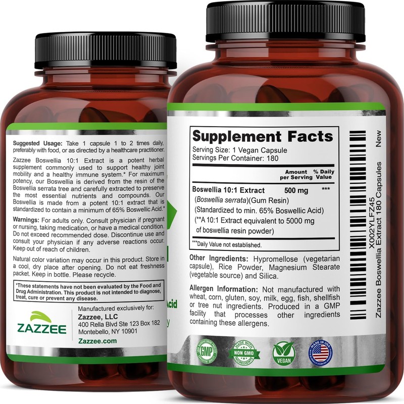 Zazzee Extra Strength Boswellia 10:1 Extract, 65% Boswellic Acid, 180