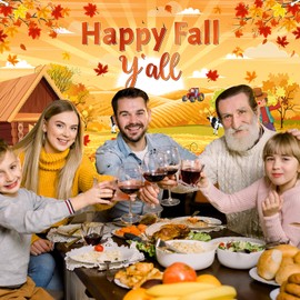 Avezano Happy Fall Y'all Backdrop Happy Fall Yall Banner Fall Thanksgiving Party Photography Background Pumpkins Harvest Autumn Photo Backdrop 70.8x43.3 inch