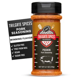 Tailgate Spices Pigskin Pork Rub Seasoning, Sweet and Smoky BBQ Dry Rub for Ribs, Chops, Pulled Pork and Smoking, Gluten Free, No MSG, Vegan, 6.7 oz Seasoning Rub