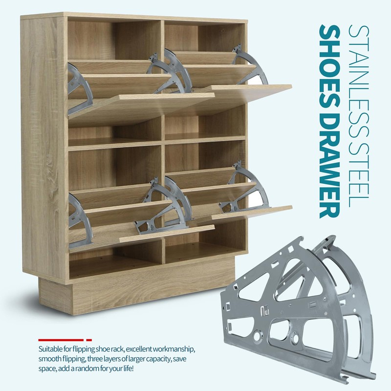 PHITUODA 2 Layers Shoes Drawer Cabinet Hinges Flip Frames, Grey