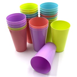 Cheardia 24 Pack Plastic Tumbler Cups, 13 oz Plastic Cups Reusable Colored Beverage Cups, Stackable Drinking Glasses Set for Parties, Smoothies, Juice, BBQ, Picnics