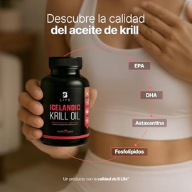 Aceite de Krill 1000mg de (EPA y DHA) con Astaxantina y Fosfolípidos con 90 Cápsulas. Ingredientes Naturales. Icelandic Krill Oil B Life.