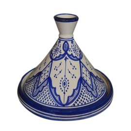 Moroccan Handmade Serving Tagine Exquisite Ceramic With Vivid colors Original 8 inches in Diameter Fes White & Blue