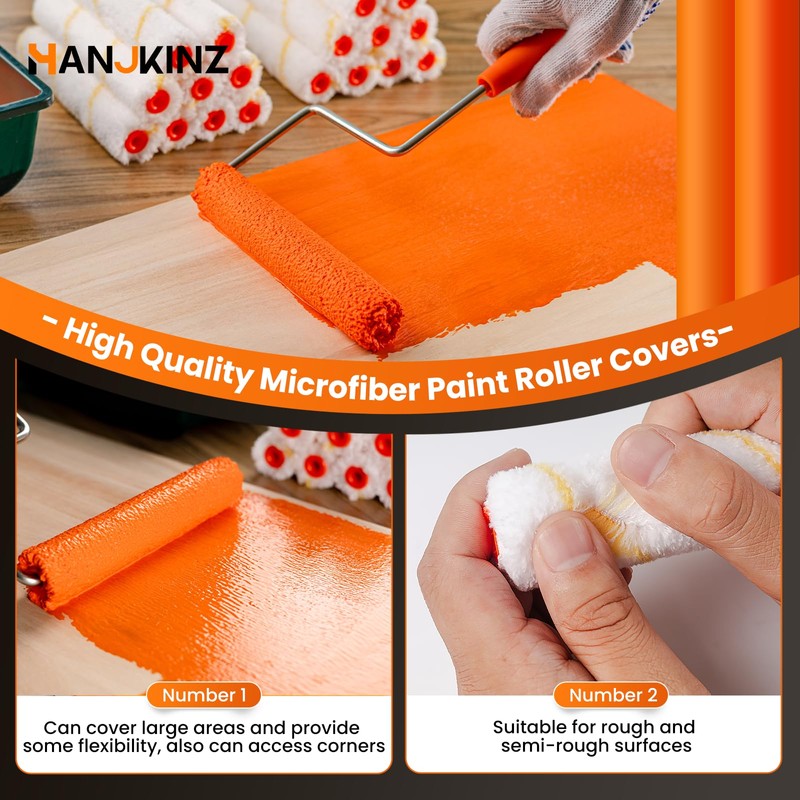 HANJKINZ Microfiber Paint Roller Covers, 6 Inch, 3/8 Inch Nap,