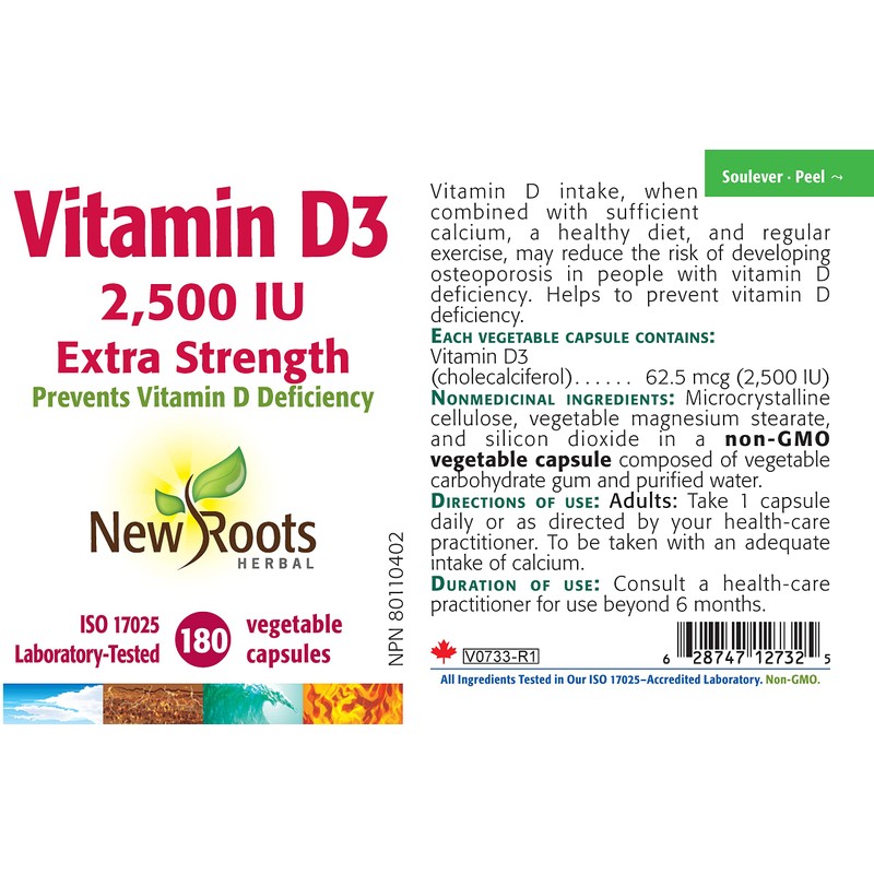 New Roots Herbal - Vitamin D3-2,500 IU - 180 Capsules