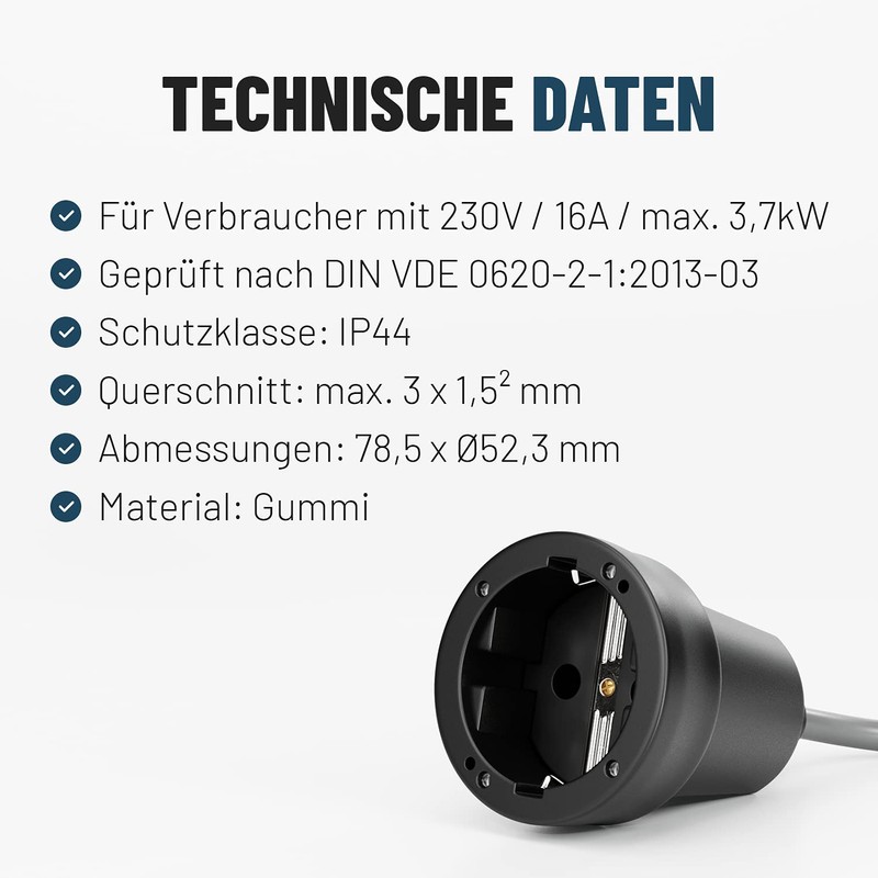 Greate Schuko Coupling IP44 Outdoor with Kink Protection - Rubber