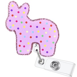 Pink Animal Cookie Badge Reel Funny Nurse Badge Reels Cute Retractable ID Badge Holder with Alligator Clip RN ICU LPN MA Healthcare Worker Badge Buddy Nursing School Students Gift Accessories
