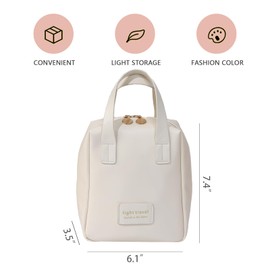 Soulagers Travel Makeup Bag,Travel Cosmetic Bags, Waterproof Cosmetic Bag, PU Leather Handheld Cosmetic Organizer with Top Handle(White)