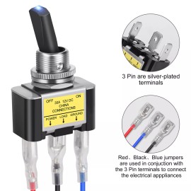 Unbranded 2x Blue LED Light 3Pin Rocker Toggle ON/Off  Switch 30A 12V for Car Boat Marine