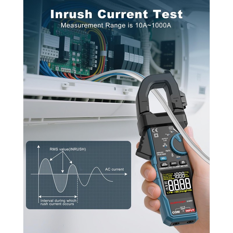 Clamp Meter DURFICST Digital Inrush Clamp Multimeter AC/DC 1000A 6000