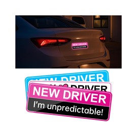 Norkmdi 3PCS New Driver Car Magnet, Funny Magnetic Reflective Vehicle Bumper Sticker Set, Auto Exterior Novice Safety Warning Decal Accessories, Universal for SUV Sedan Truck