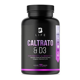 B Life Citrato de Calcio y Vitamina D3 con 180 Cápsulas | 90 Días de Consumo vs Otros 30 | Mejor Absorción para Huesos y Articulaciones | Potenciado con Vitamina C