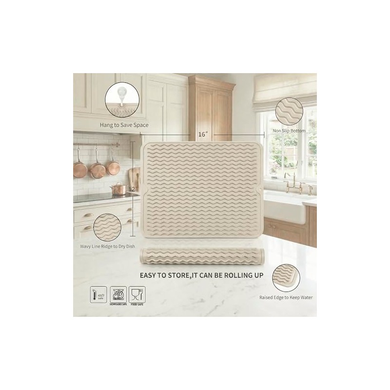 MicoYang Silicone Dish Drying Mat - Quick-Dry Non-Slip Counter Pad
