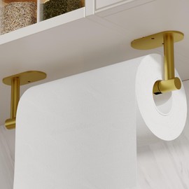 RARXTR Paper Towel Holder, Under Cabinet Paper Towel Holder for Kitchen, Adhesive Paper Towel Roll Rack for Bathroom Towel, Wall Mounted Gold Paper Towel Rack, SUS304 Stainless Steel…