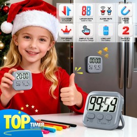 Antonki 2 Pack Digital Timer for Kids, Magnetic Countdown Kitchen Timers for Cooking, Egg, Classroom, Teacher, Exercise, Study, Oven - Battery Included