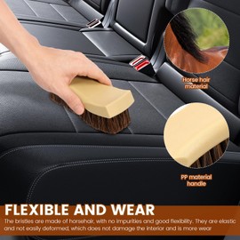 Long Bristle Horse Hair Leather Cleaning Brush, Deep Cleaning Leatherware Brush, Comfortable Grip Horsehair Shine Leather Scrub for Car Interior Seat, Carpet, Furniture and Shoes (Beige White)