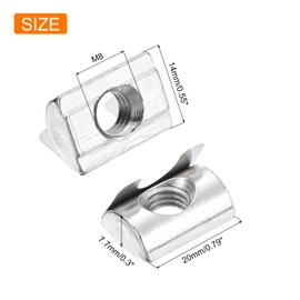 sourcing map 20Pcs M8 T Nuts Roll in Spring, T Nut with Spring Sheet Carbon Steel Nickel Plated for 4040 Series Slot Aluminum Profile