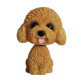 IBWell Mini Bobbing-Head Dog for Car Dash Board Decor,Dashboard Doggy Puppy Teddy Toy with Adhesive Tab（Poodle）(Brown-NoBowTie)