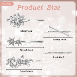 12 Pcs Rhinestone Wedding Hair Clips, Silver Shining Bridal Hair Pins Bobby Pins, Crystal Bridal Hair Barrettes Elegant Feather Leaf Star Hairpin Wedding Hair Accessories for Women
