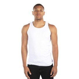 City Lab Men's Super Soft Cotton Ribbed Tank Top A-Shirt, Ice White, Large